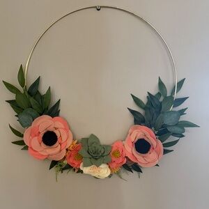 18 inch Rifle Paper Co Inspired Wreath, Rosa Floral Fabric Felt Wreath. Like new